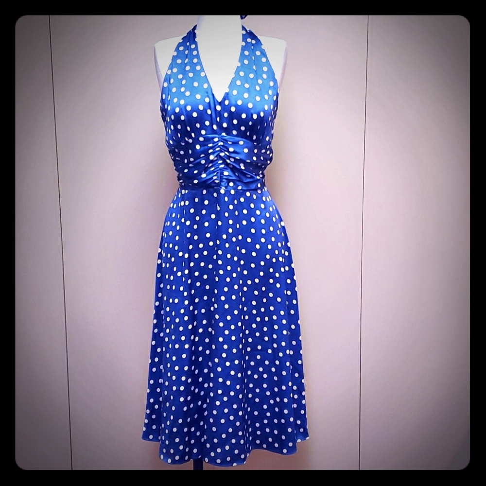Jessica Howard blue/wht polka dot halter dress